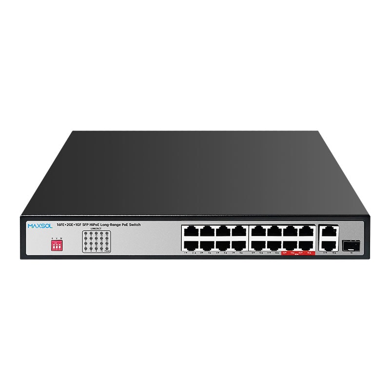 Switch PoE PS11602FE avec seize ports PoE Fast Ethernet et un emplacement uplink SFP Gigabit