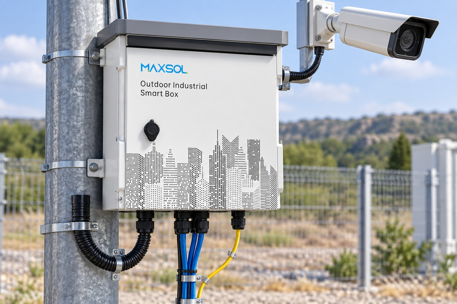 Coffret Ethernet intelligent extérieur Maxsol SBOX2802SFG-I avec porte ouverte