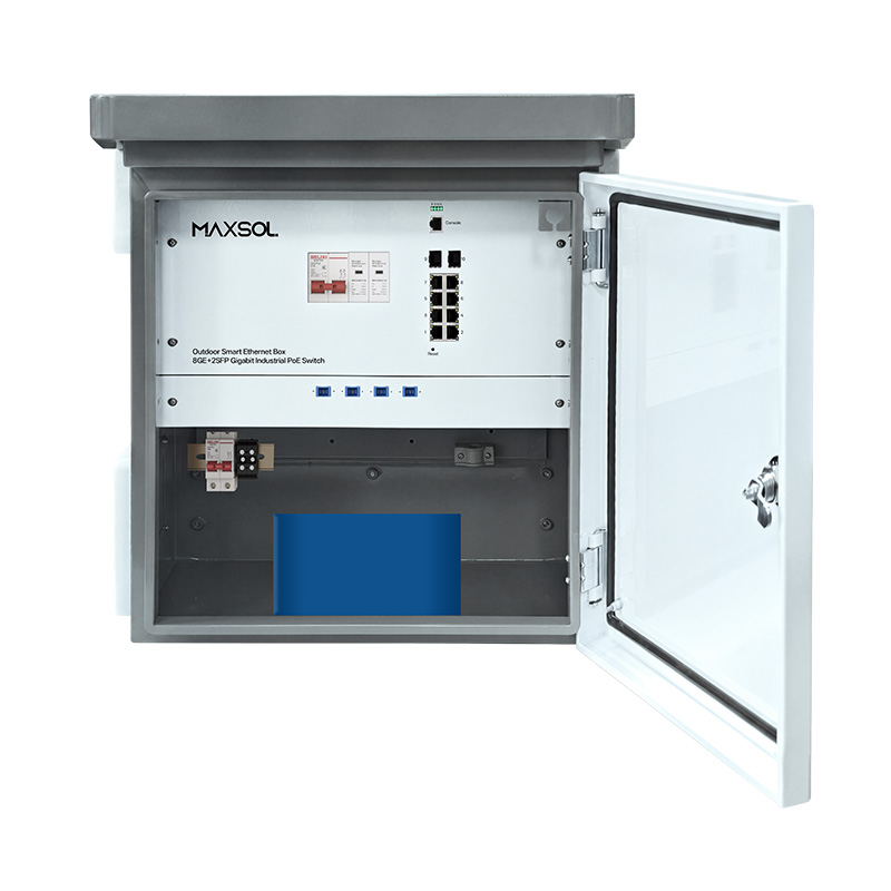 Coffret industriel extérieur avec commutateur PoE 8GE+2GF administrable et batterie de 288 Wh