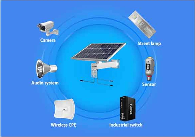 Système solaire connecté à des caméras, CPE sans fil et autres appareils extérieurs